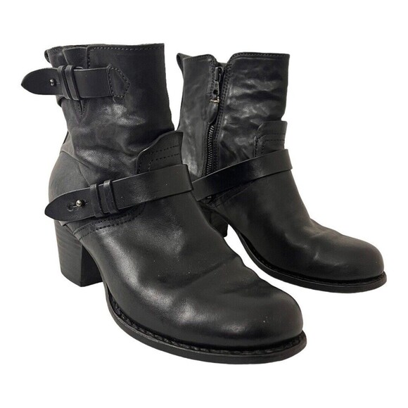 Rag & Bone Size 7 Harper Black Leather Moto Zip Booties Boots - Picture 1 of 7